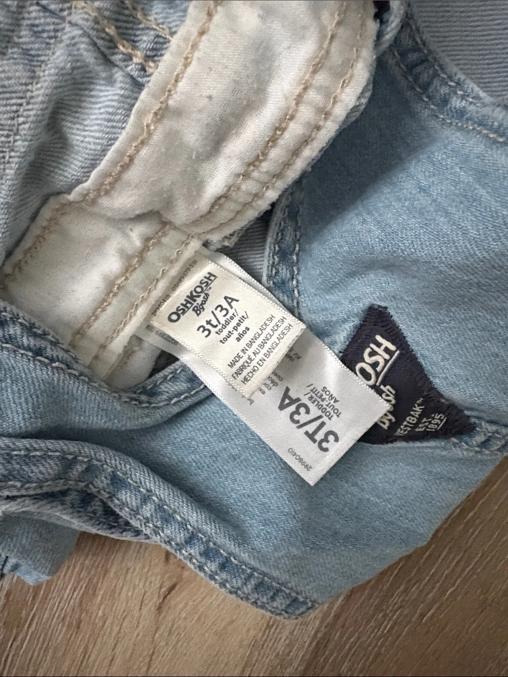 OshKosh B'gosh Light Blue Denim Short Overalls with Striped Straps